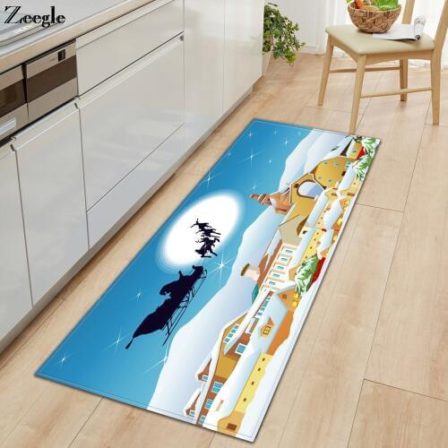Zeegle Christmas Carpet Non-slip Hallway Floor Rug Bathroom Doormat Shower Mat Absorbent Bedside Carpet Mat Washable Kitchen Rug