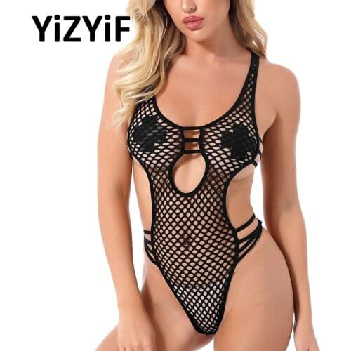 Women Fishnet Bodysuit Erotic Hollow Out See-through Nightgown Sexy Sleeveless Lntimate Underwear Sleepwear