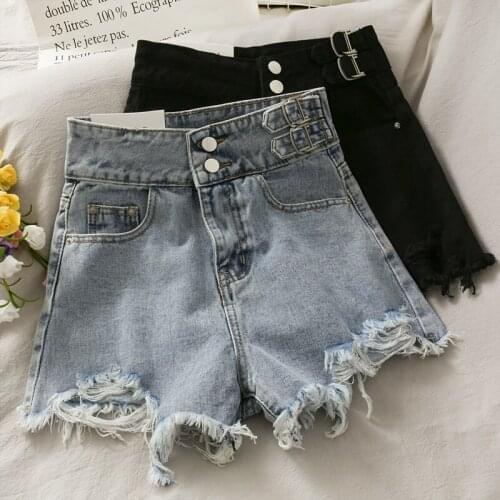 2021 Design New Women Stylish High Waist Hole Pocket Buttons Summer Shorts Casual Denim Jeans Pants