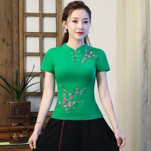 Ladies Chinese Tops Women 2020 Summer Traditional Chinese Clothing Embroider Vintage T Shirt Chinese Style Clothing Women 11582