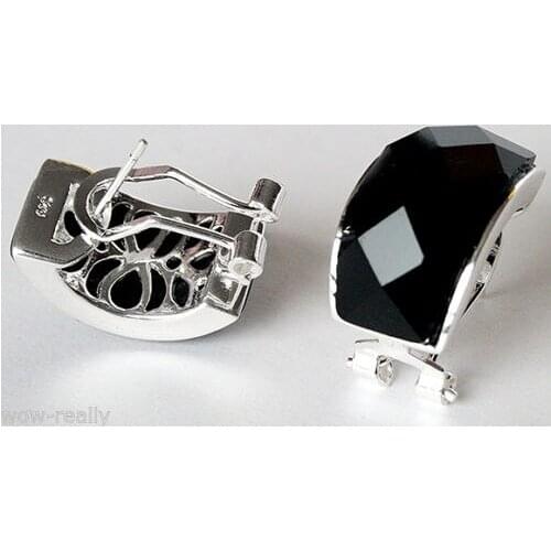 New Style Womans Black Marcasite Stud Earrings Jewelry 13X20mm