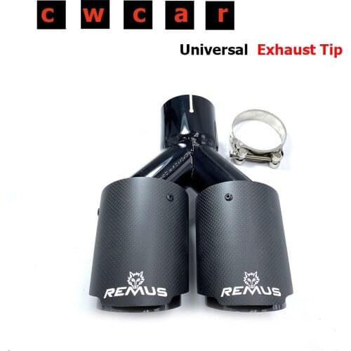 1PC 63MM IN 89MM OUT Dual Carbon Fiber + Stainless Steel Exhaust Tip Exhaust Pipe Muffler Matt Black Exhaust Tip With Remus Logo