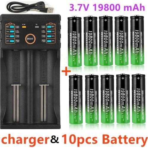 100% New 18650 Lithium Batteries Flashlight 18650 Rechargeable-Battery 3.7V 19800 Mah for Flashlight + USB charger