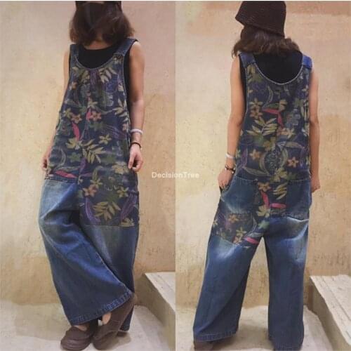 2021 women denim jumpsuits floral print baggy bib overalls pants jeans suspenders trousers overall playsuit pantalon palazzo