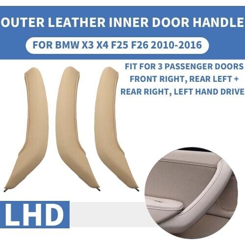 3PCS/set LHD Left Hand Drive Beige Outer Exterior Leather Interior Inner Door Pull Handle Trim Cover Panel For BMW X3 X4 F25 F26