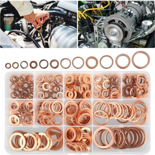 300PCS Solid Copper Washer Flat Ring Gasket Sump Plug Oil Seal Fittings Fastener Hardware Accessories