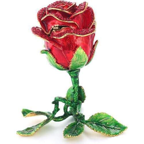 3D Alloy Rose Flower Simulation Rose Flower Jewelry Box Ornament gift Jewelry Ring Earrings Gift Storage Box Craft Home Ornament