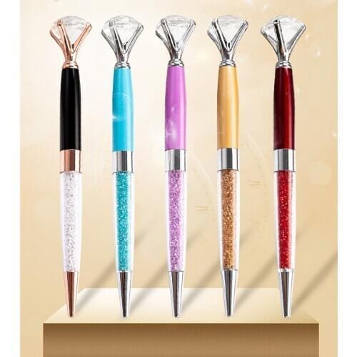 50pcs/lot Cute gem ballpoint pen big crystal glass diamond metal ballpoint pen beautiful gift pen school office supplies