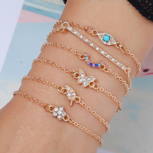 6PCS/Set Bohemian Blue Charm Bracelets Bangles For Women Fashion Gold Color Strand Bracelets Sets Femme Jewelry Party Gifts