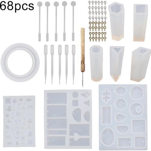 68Pcs Pendant Silicone Casting Molds Tools Set with Storage Bag ScrewTwist Drill for Craft Jewelry Necklace Bracelet Making Mold