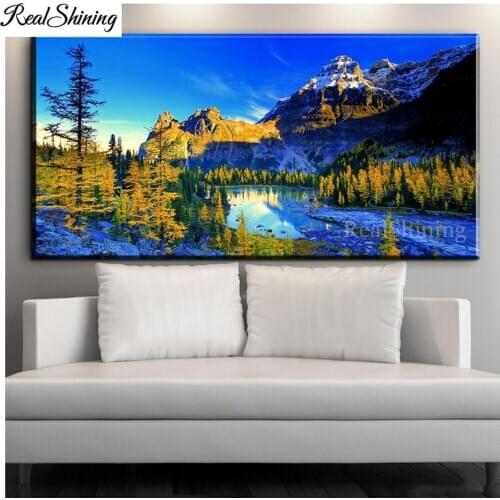 Large 5D DIY Diamond Painting blue sky mountain lake tree scenery Cross Stitch Mosaic diamond embroidery Needlework FS7300