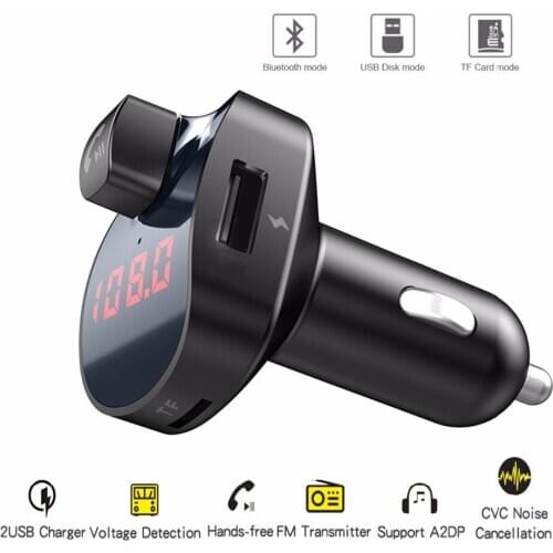 Bluetoth 5.0 Mp3 Player Handsfree Car kit Dual USB Charger Aux TF Card Player Wireless Audio Adapter for Autoradio