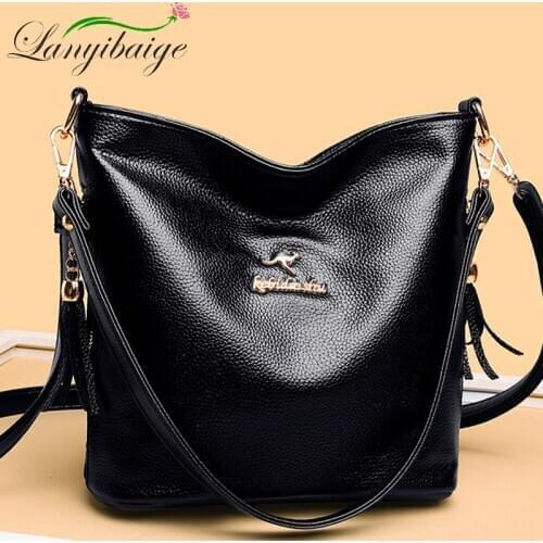 Large Capacity Fashion Handbag 2020 Leisure Travel Shoulder Bag Soft PU Leather Diagonal Bag Solid Color Simple Shoulder Bag