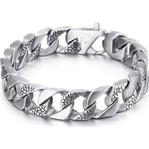 Viking Matte Silver 316L Stainless Steel Curb Cuban Link Chain Wrist Braclets for Men Women Bangle Jewelry Gift 15mm 9inch