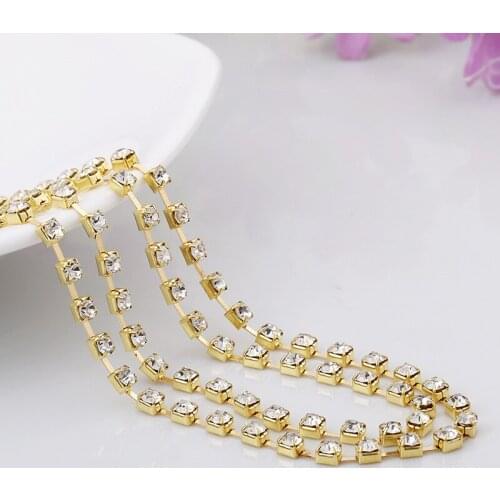 Pulaqi Golden/Silver Color Rhinestones Chain Crafts Thin Claw Rhinestones Trim Sewing For Clothes Sew on Crystal Rhinestones DIY