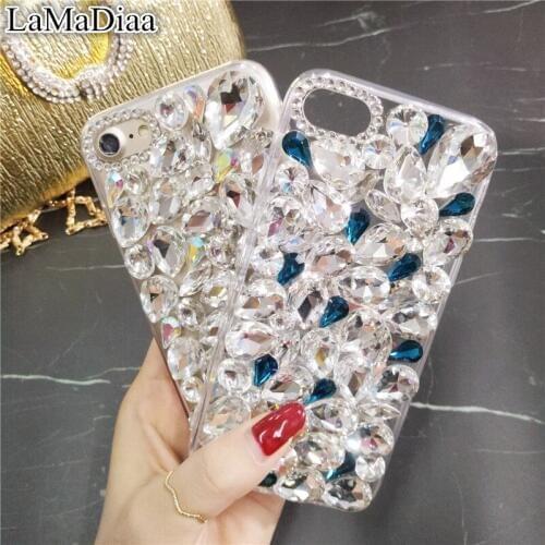For Samsung S7 S6 edge S10 S9 S8 Plus Note 9 8 5 Capinha Para Chic Flower Flora Bling Diamond Rhinestone Clear Soft TPU Case
