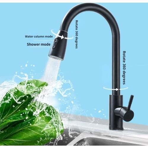 Stainless Steel Black Pull-out Paint Kitchen Sink Sink Shower Faucet Sanitary Ware Universal Faucet