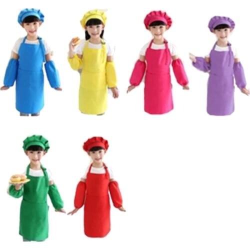 12 Piece Childrens Chef Hat Apron Set, Boy and Girl Apron Children Adjustable Cotton Apron Kitchen Apron Belt