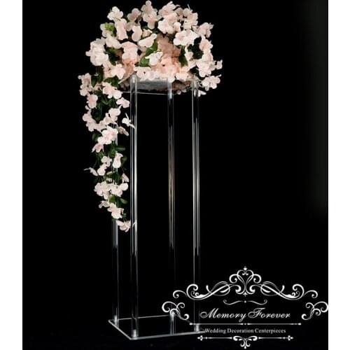 H80cm x D25cm Square Clear Acrylic Crystal Chandelier Wedding Tabletop Flower Stand Holder Pillar Centerpiece Decorative Vase