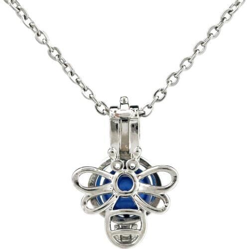 K815 Silver Copper Honeybee Beads Cage Pendant Pearl Aroma Essential Oil Diffuser Locket Necklace