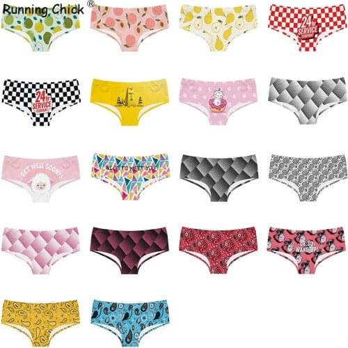 Plaid Letter Dollar Fruit Print Seamless Breathable Womens Panties Low-waisted Triangle Pants, Polyester Underwear Women