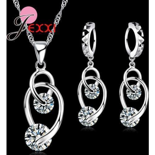 New Good Quality Jewelry Sets 925 Sterling Silver Jewelry Cubic CZ Pendant Necklace Earrings Engagement Sets