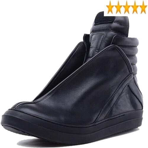 High-Top Ankle Luxury Trainers Sneakers Genuine Leather Men Fashion Black Street Hip Hop Shoes Designer Boots