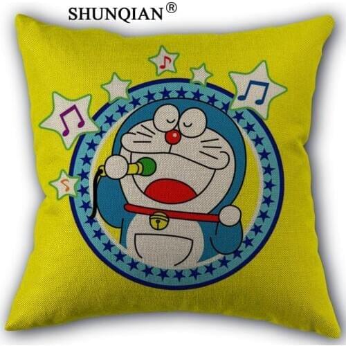 Doraemon Linen Cotton Pillow Covers Printed Square Home Decorative No Core Pillowcase 45x45cm one side