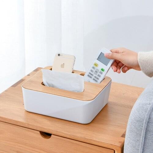 Multifunctional Bamboo Wood Tissue Box Simple Desktop Pumping Box Living Room Home Napkin Box Remote Control Storage Box
