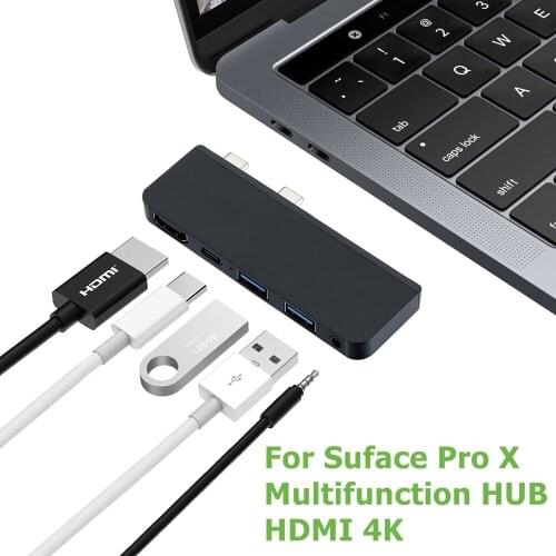 Multifunction USB Type C HUB To HDMI USB3.0 3.5Aux Audio Type-c Charging Power Date for Surfac ProX Adapter