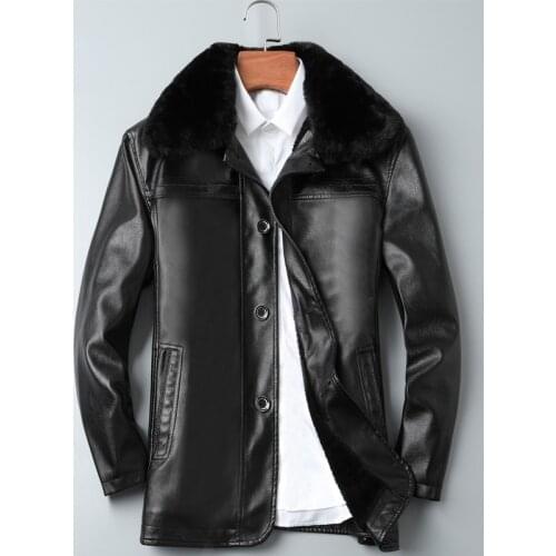 Winter Leather Jacket Oversize Men Velvet Warm Leather Coat Long Sleeve Faux Fur Coat Button Up PU Overcoat Male Windbreaker 3xl