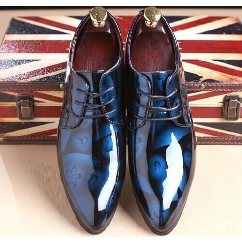 RUIDENG men party Dress shoes fashion wedding casual shoes Patent Leather Male Casual Flats high quality