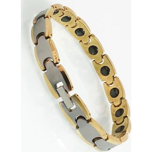Male Soild Golden Tungsten Steel Mens Bracelet Germanium Health Care Magnetic Hematite Wristband Couple Armband Female Jewelry