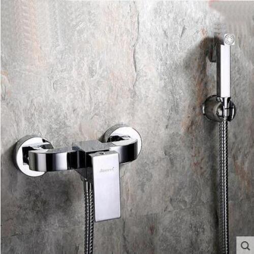 4 Types bidet spray shower nozzle set, 2 Holes wall mounted toilet flushing device suit,Copper cold and hot water bidet faucet