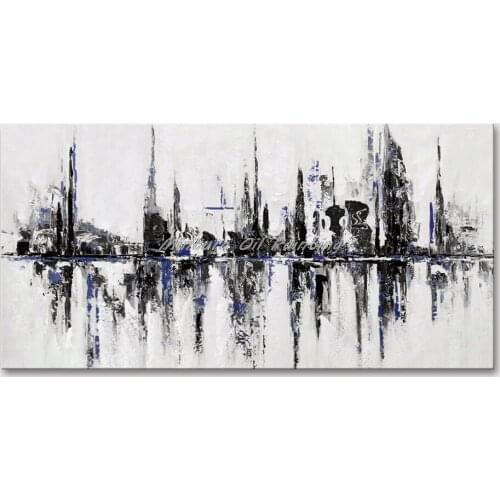Mintura Wall Picture for Living Room Oil Paintings on Canvas Hand Painted Abstract City Picture Hotel Decor Wall Art No Framed