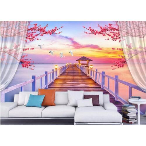 Custom photo mural 3d room wallpaper The wooden bridge flowers landscape painting 3d wall murals wallpaper for wall 3 d