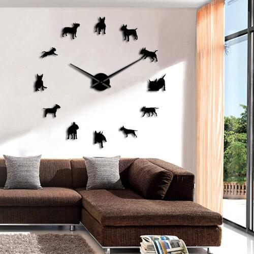 Bull Terrier Dog Breed Pug DIY Wall Clock Modern Wall Watches Animal Pet Decorative Large Big Clock Wall Sticker Horloge
