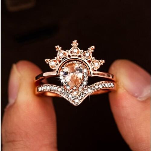 New Elegant luxury Queen Crown Rings For Women Rose Gold Zircon Wedding Engagement Rings Jewelry Party Gifts