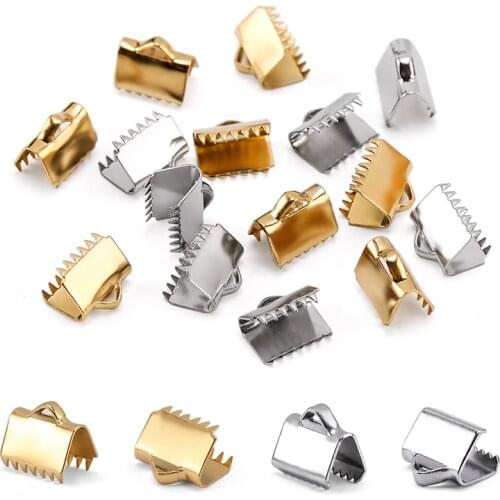 Stainless Steel Ribbon Bracelet Crimp Clamp End Findings Cord Ends Fasteners Clasp Leather Crimp Ends For Jewelry Making