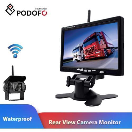 Podofo Wireless 7 Inch HD TFT LCD Vehicle Rear View Monitor Backup Camera Parking System With Car Charger For Truck RV Trailer