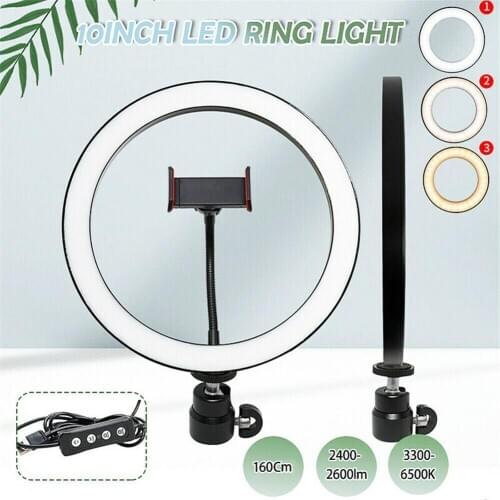 Portable 10 Inch LED Ring Fill Light Selfie Photo Video Studio USB Dimmable Lamp for iPhone Tripod and Phone Holder for Video
