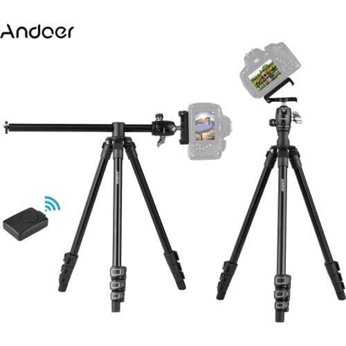 Andoer Q160H Portable Camera Tripod Horizontal Mount Professional Travel Tripod with Remote Control Tripod for Phone Camera