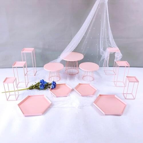 Pink Cake Station Wedding Cupcake Party Dessert Display Station Tower Wedding Set Decorative Tray Metal Round