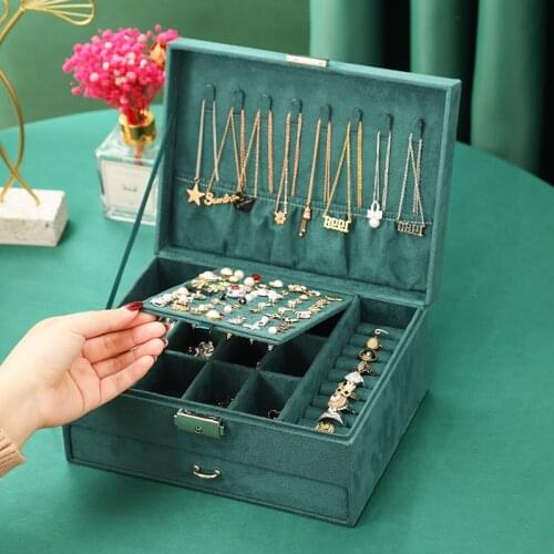BLOONG New Jewelry Box Double-Layer Storage Case Earrings Rings Necklace Display Holder Women Girls Gift