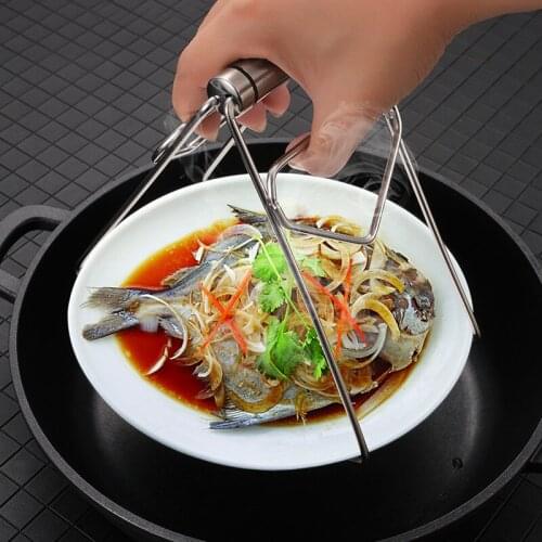 Foldable Hot Bowl Pot Clamp Stainless Steel Dish Plate Anti-Scalding Clip Tong Steaming Rack Gripper Kitchen Cooking Utensils