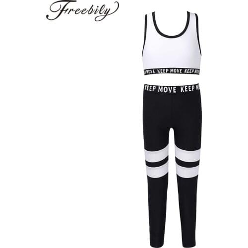 2Pcs Yoga Sets Kid Girls Tracksuit Sport Sets Running Fitness Suits Racer Back Sleeveless Tank Top Vest with Leggings Sportswear
