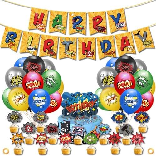 Marvel Superhero Theme Party Decoration Set Banner Balloon Cake Insert Card Topper Children Birthday Holiday DIY Party Supplies