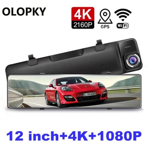 OLOPKY 12" 4K Car DVR Dash Cam Camera Sony IMX415 Rear View Mirror GPS Dual Lens 1080P Car Video Recorder Parking Monitor