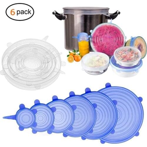 Zhangji 6 Pack Silicone Stretch Lids Durable Reusable Airtight Food Wrap Covers Fits All Sizes and Shapes of Containers