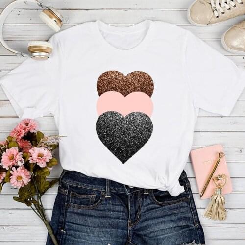 T-shirts Women 2021 Love Geometric Trend Style 90s Spring Summer Tshirt Top Lady Print Clothes Graphic Female Tee T-Shirt